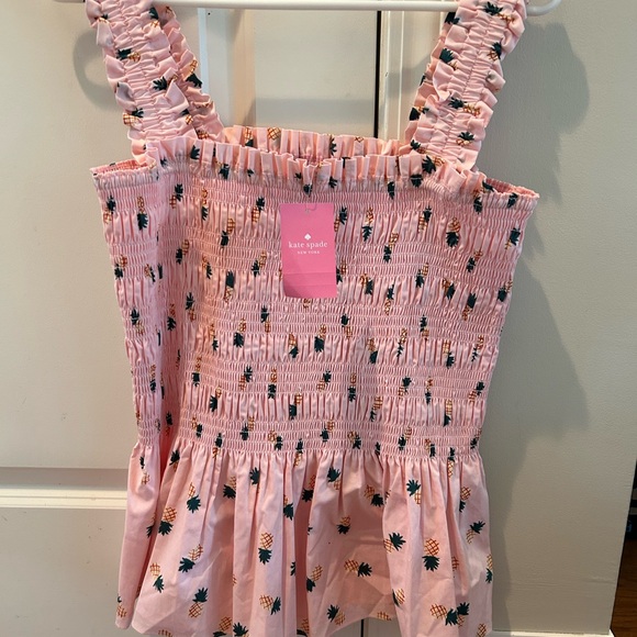 NWT cute Kate Spade pink smocked pineapple top summer size Large - Picture 4 of 6